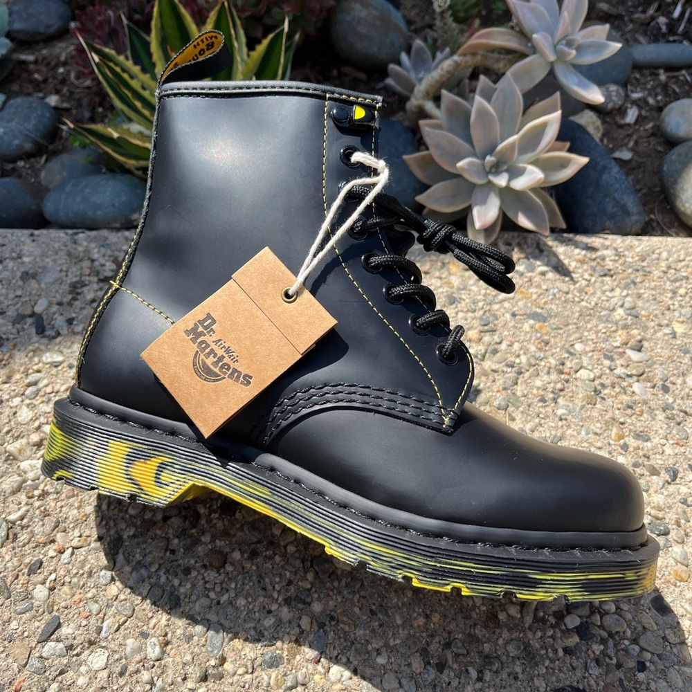 Dr. Martens Smooth Black Leather 1460 Marbled Sole Boots